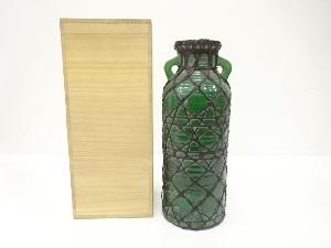 作家物　緑釉　耳付花瓶